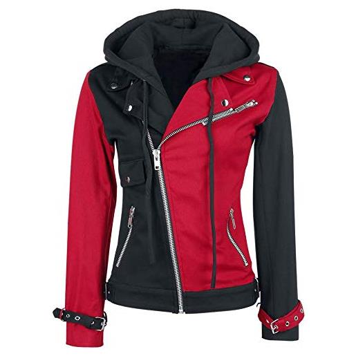 Fashion_First suicide squad harley quinn - giacca da donna in cotone con cappuccio rimovibile, colore: rosso e nero, multicolore, 56