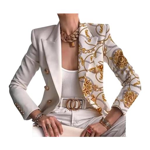 Generico giacca donna blazer fantasia bottoni oro fondo bianco/m