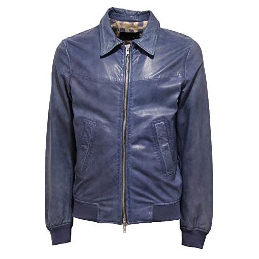 BULLY 4549j giubbotto uomo blue shaded leather jacket man [50]