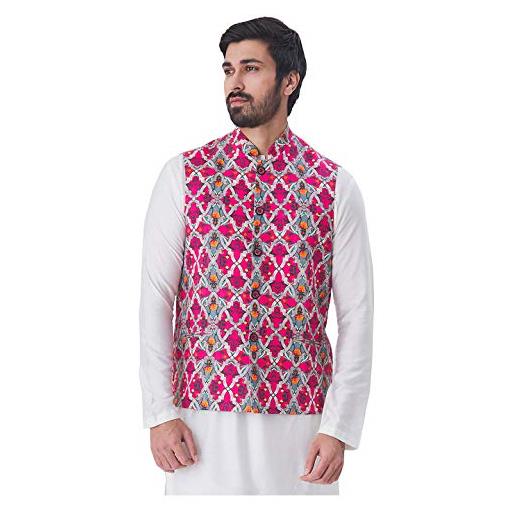 Elina fashion - giacca in nehru in raso indiano, da uomo, con maniche jodhpuri, multi 2. , large