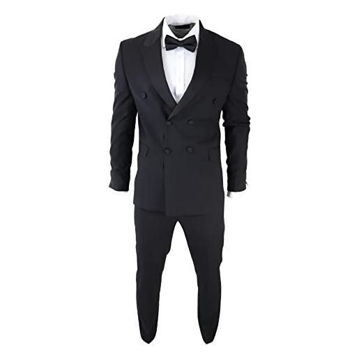 TruClothing.com abito smoking da uomo giacca doppiopetto e pantaloni a righa in raso stile classico - nero 52