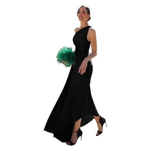 Generico abito donna lungo monospalla cut out plissé elegante cerimonia damigella nero/taglia unica