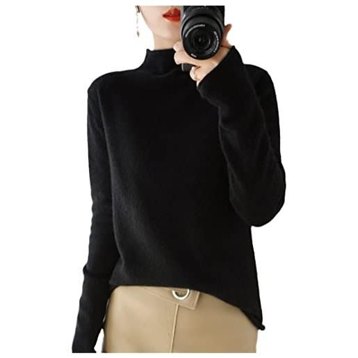 Bciopll autunno e inverno cashmere maglione donna mezzo collo alto pullover 100% lana solida maglia top grande formato giacca femminile corea nero xl
