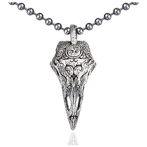COPPERTIST.WU ciondolo a forma di teschio di corvo, collana goth per uomini donne, design originale fatto a mano (argento sterling 925)