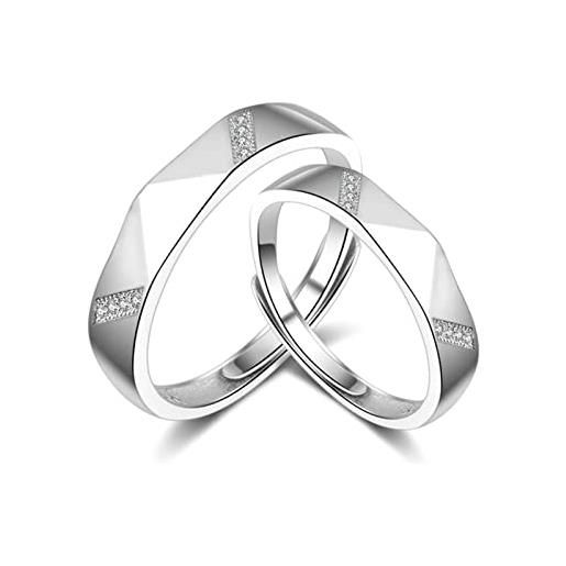 ODEROL coppia di anelli di fidanzamento, fede nuziale in argento taglio rombo con zirconi bianchi di forma rotonda in argento sterling regolabile