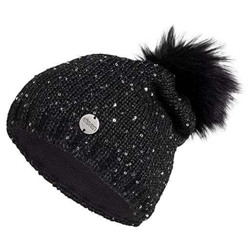 Eleven Sportswear ava - berretto invernale da donna in maglia con pelliccia sintetica, nero , taglia unica