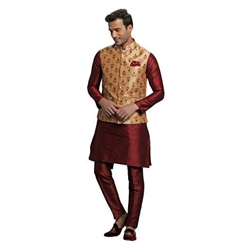 Elina fashion pigiama da uomo in cotone indiano kurta e giacca nehru stampata (waistcoat) set indiano per matrimonio etnico diwali puja, nero 2, large(40)