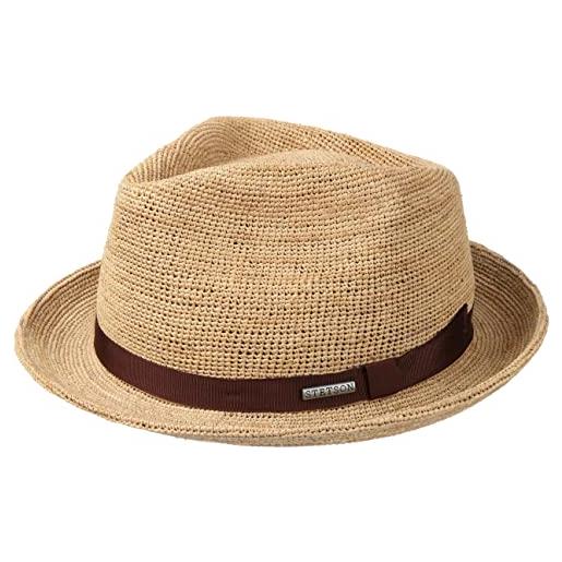 Stetson cappello rafia alpena player donna/uomo - cappelli da spiaggia sole fedora con nastro in grosgrain primavera/estate - xxl (62-63 cm) natura