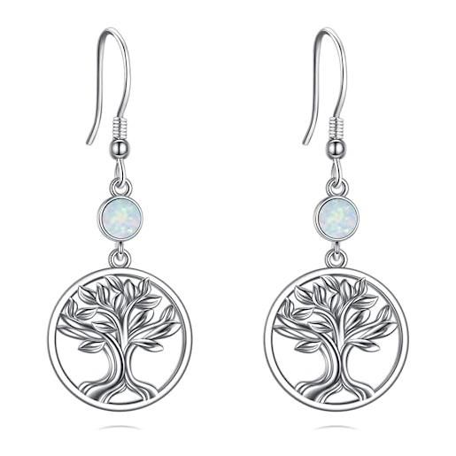 HUKKUN orecchini da donna con albero della vita, in argento sterling 925, con opale, albero della vita, idea regalo per donne e ragazze