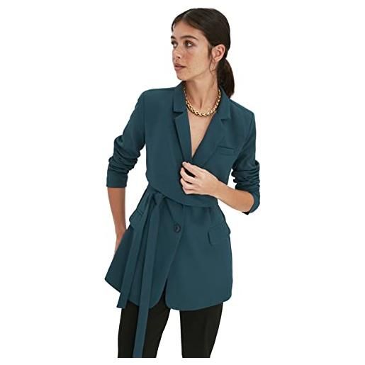 Trendyol damen übergröße regular wickelschnitt plain webstoff blazer cappotto, emerald green, 36 da donna