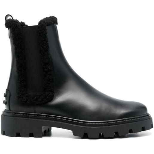 Tod's leather faux-shearling trim boots - nero