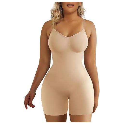 SHAPERX donna body contenitivo modellante shapewear intimo guaina contenitiva snellente bodysuit invisibile body shaper addominale compressione bustino, uk-sz5218-beige-s/m