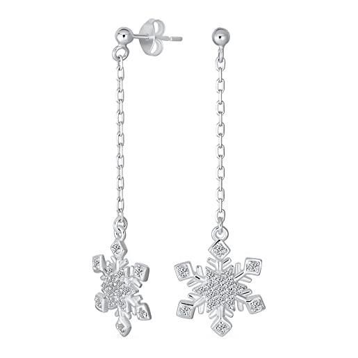Bling Jewelry orecchini pendenti a forma di fiocco di neve natalizio con catena lineare di zirconi cubici invernali per donne adolescenti in argento sterling. 925