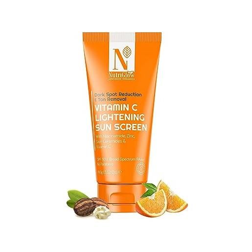 NUTRIGLOW advanced organics vitamin c lightening sunscreen spf50 pa+++ for sun protection, quick absorb, all skin types 100gm