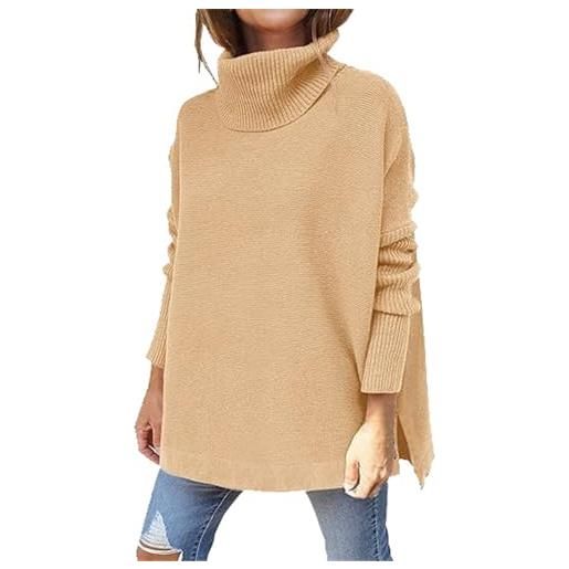 MJGkhiy maglione dolcevita donna oversize manica lunga tinta unita girocollo pullover caldo lavorato a maglia sweatshirt collo alto basic pullover maglioncino donna lungo maglia felpa