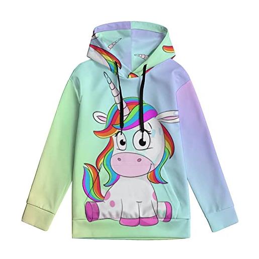 RQWEIN felpa con cappuccio pullover con stampa 3d unicorn rainbow kids boys girls felpa con tasca a marsupio 10-12y