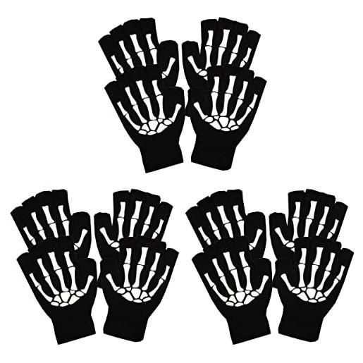 Amosfun 6 paia guanti sportivi traspiranti teschio di halloween mezzo dito festa guanti per sport all'aria aperta mezzi guanti da esterno senza dita capi di abbigliamento artigli bianca