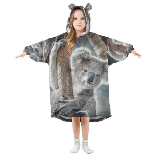 YOUJUNER coperta con cappuccio oversize per bambini, con stampa di koala 3d, in caldo pile, con cappuccio, per ragazzi e ragazze, multicolore, 14 anni plus