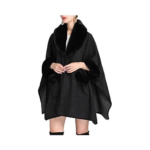 Riverside Outdoor donna autunno e inverno collo di lana scialle mantello grande scialle cardigan sciallato (colore: nero, taglia: taglia unica)