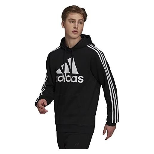 adidas essentials fleece 3-stripes logo hoodie felpa, black/white, 3xl men's