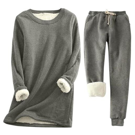 shownicer pigiama donna invernale pigiama in pile caldo pigiam due pezzi con felpa e pantalone pigiama set in tinta unita a grigio scuro s