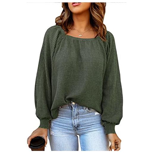 Estink pullover donna elegante top con spalle scoperte elegante top pullover t-shirt con maniche a sbuffo(m-verde)