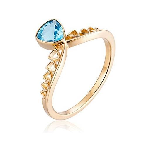 AueDsa anelli oro anelli donna oro bianco 18k corona triangolo aguamarina blu 0.8ct taglia 20