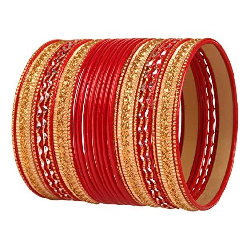 Touchstone collezione di 2 dozzine di braccialetti colorati braccialetti di gioielli di design rosso caldo strutturato in lega di bollywood indiano set di 24 in tono oro antico per le donne