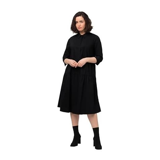 Ulla popken hemdblusenkleid, stufen, a-linie, 3/4-arm vestito, schwarz, 56-58 donna