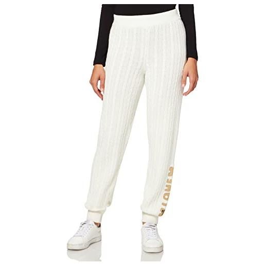 Love Moschino braids knit sweatpants in cashmere blend with gold love intarsia pantaloni casual, bianco, 46 donna