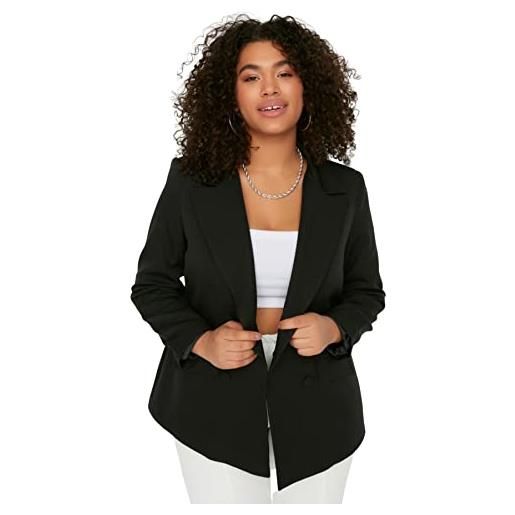Trendyol women regular fit basic lapel collar woven plus size jacket donna vestibilità regolare collo bavero di base giacca taglie forti in tessuto, black, 52