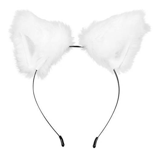 Beaupretty 1 pc per orecchie di animale soffice per orecchie di gatto fasce di campane cerchietto per bandana coniglio halloween pelliccia artificiale mancare bianca