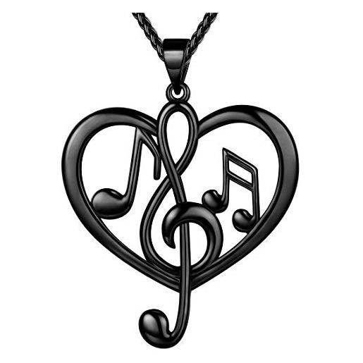 Beautlace collana da donna con nota musicale nera placcata pistola amore cuore chiave di violino nota musicale gioielli regali per gli amanti della musica kp0057k, na, na