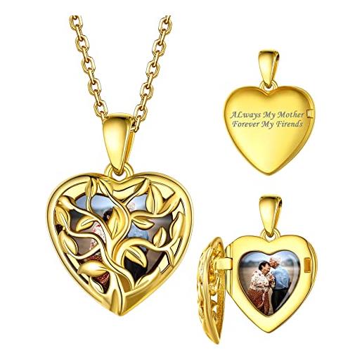 Bestyle collana con foto personalizzata argento 925 collana cuore portafoto oro ciondolo cuore portafoto 40/45/55+ 5 cm regolabile