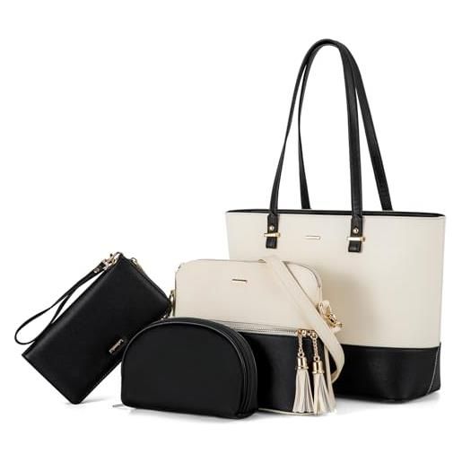 LOVEVOOK set di 3 borse da donna, eleganti e di design, composto da grande borsa a mano, borsa a tracolla e pochette, taglia unica