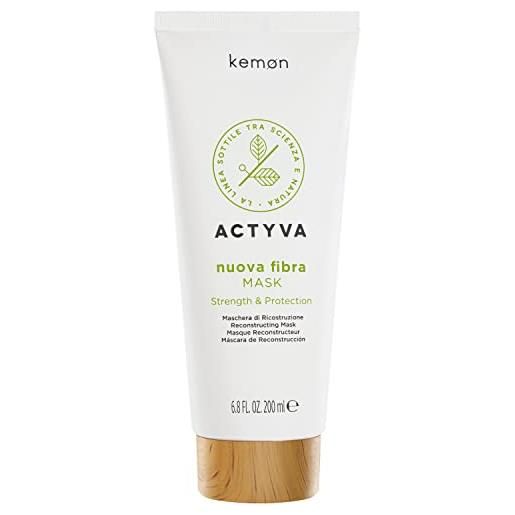Kemon - actyva nuova fibra mask, maschera protettiva e ristrutturante per capelli sfibrati o danneggiati con amaranto e alga rossa - 200 ml