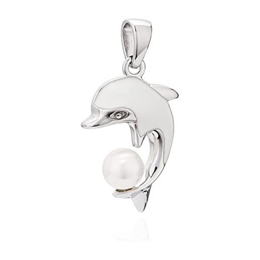 NKlaus ciondolo delfino bianco d'argento 925 con vera perla d'acqua dolce 20x12 mm amuleto 11451