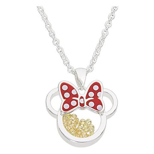 Disney birthstone women and girls jewelry minnie mouse silver plated shaker pendant necklace, 18+2 extender mickey's 90th birthday anniversary