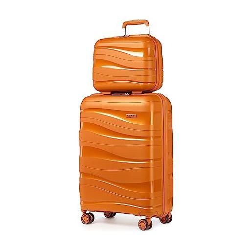 KONO set di 2 valigie rigida 36/55cm trolley e borsa da toilette polipropilene piccolo con tsa lucchetto (arancione)