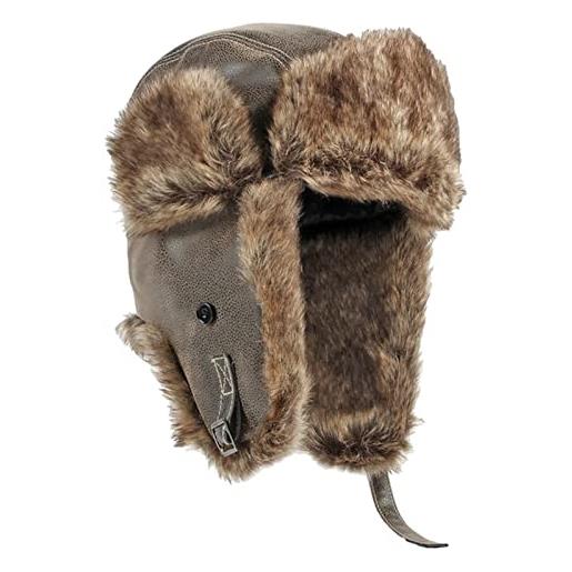 GIBZ cappello aviatore in pelliccia uomo donna con earflap caldo berretto russo in pelle antivento per inverno, cachi