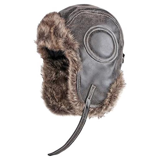 GIBZ cappello aviatore in pelliccia uomo donna con earflap caldo berretto russo in pelle antivento per inverno, marrone