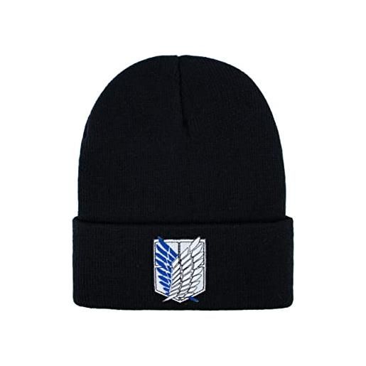 Roffatide anime cappello con teschio ricamato cappello invernale lavorato a maglia wings of liberty beanie cap nero