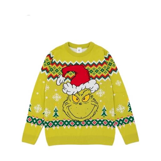 The Grinch grinch il maglione natalizio a maglia verde da uomo | maglione festivo - caldo, divertente e accogliente | abbigliamento iconico a tema per le celebrazioni natalizie | ideale per i fan del grinch