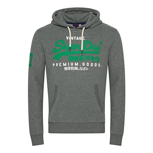 Superdry vintage vl classic hood ub felpa con cappuccio, rich charcoal marl, m uomo