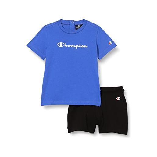 Champion legacy american classics-logo s/s t-shirt & shorts completo, (blu cobalto/nero), 9 mesi bimbo