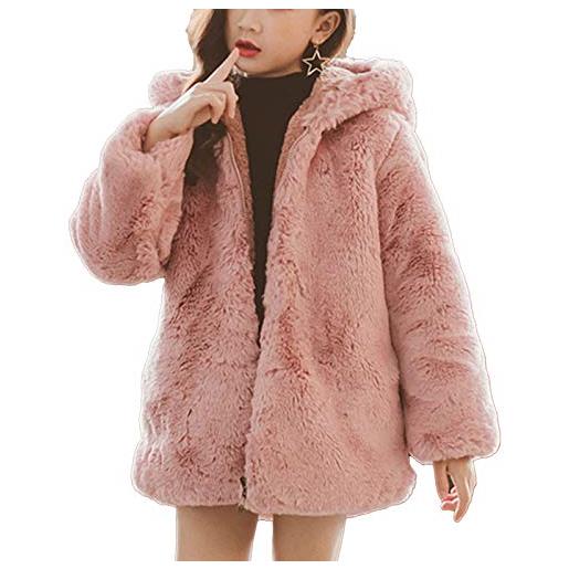ranrann cappotto con cappuccio in pelliccia sintetica per bambine giacca parka giubbotto manica lunga capispalla felpa con cerniera caldo e elegante 5-14 anni rosa 7-8 anni