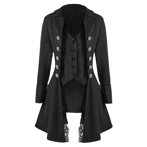Vagbalena giacca da donna con orlo irregolare a manica lunga stile gotico vittoriano da donna giacca da pirata medievale steampunk giacca (nero, s)