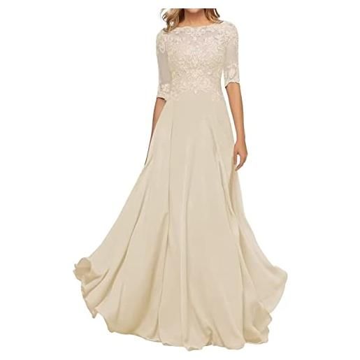 Sincemeet abito da madre della sposa in chiffon di pizzo da donna abito da sera formale con maniche a 3/4 un abito da ballo di linea