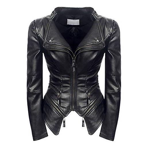 Valin p2460 - giacca da donna in pelle sintetica, con chiusura lampo, da motociclista, p2460 nero 44