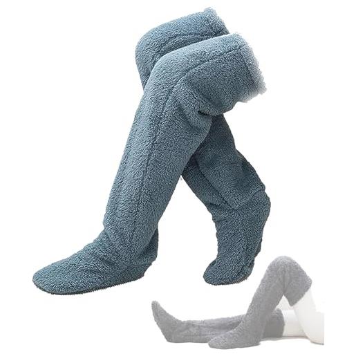 LEVDRO calzini comodi snuggs, calzini lunghi pelosi con gambe di orsacchiotto, pantofole da donna, caldi calzini pelosi sopra il ginocchio (blue)